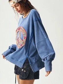 Bohemela Camiseta de mujer de cuello redondo de punto de unicolor, de manga larga y bajo dividido, ropa de otoño e invierno para mujeres