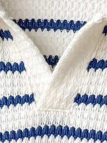 Sparklyn Teen Girl Casual Striped Lapel Drop Shoulder Top And Wide Leg Pants Set, Autumn