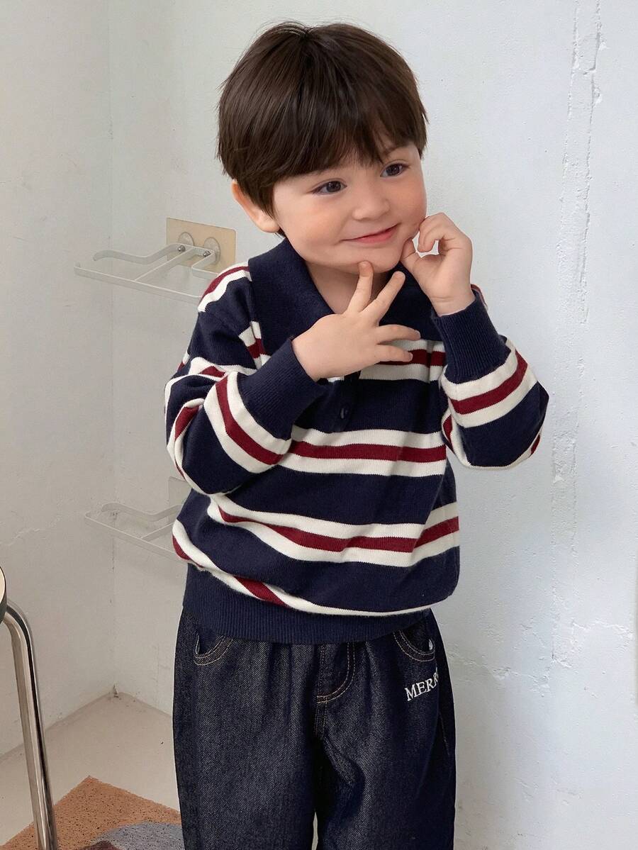 DAZY Toddler Boys' Striped Casual Long Sleeve Sweater, Autumn/Winter - Blue - View 1