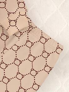 SHEIN 2 件套幼儿男童时尚可爱几何花卉图案太阳镜熊图案印花休闲圆领运动衫和运动裤套装，秋季服装 - 彩色 - 查看 6