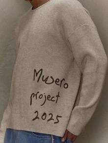 Crew Neck Long Sleeve Graphic "MUSERO PROJECT" Knit Jumper Sweater SPRING SUMMER - Camel - View 2