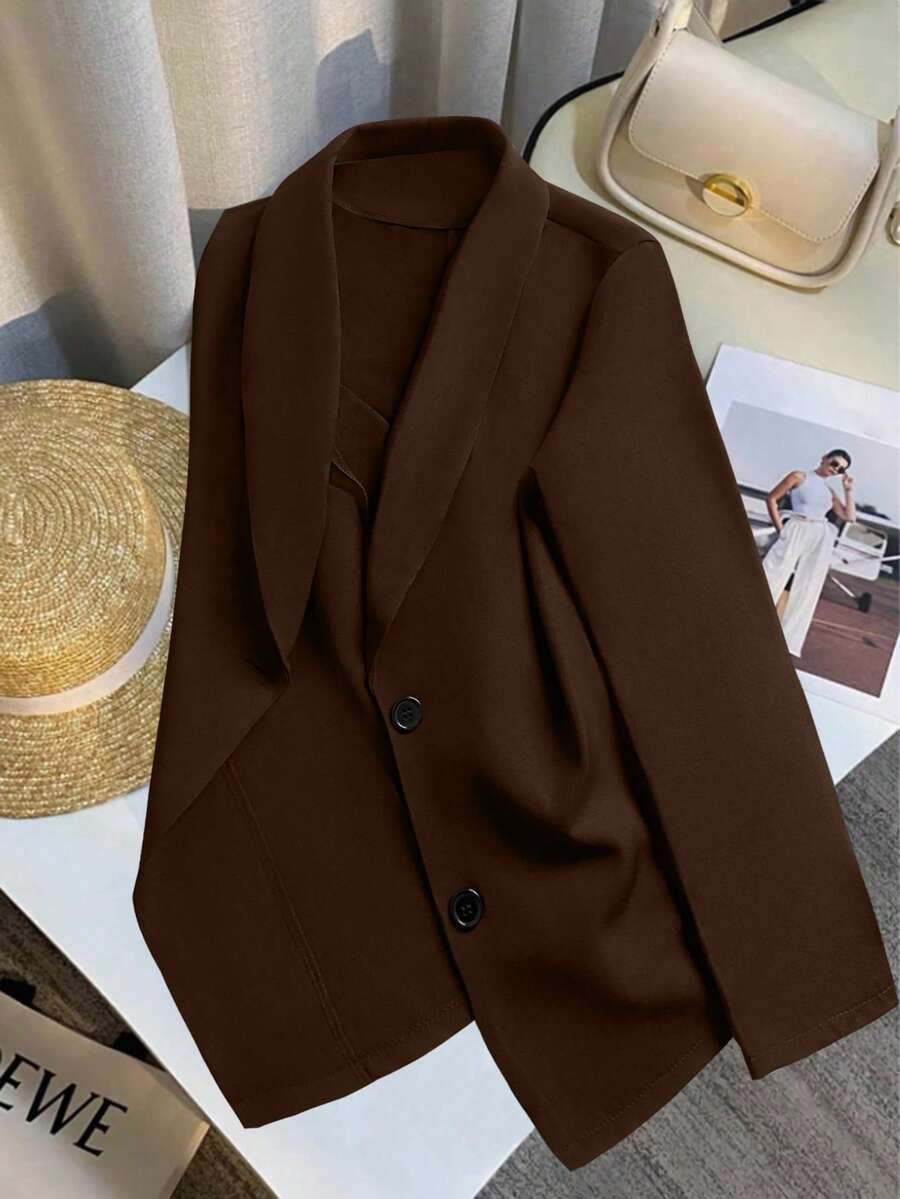 Franclia Women's Black Long Sleeve Fitted Sexy Blazer Jacket, Winter - Coffee Brown - View 1