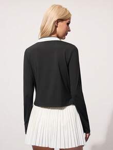 CourtClass 女式撞色领长袖运动 Polo 衫 - 黑色 - 查看 2