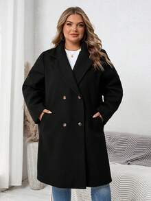 SHEIN CURVE+ 曲线加大翻领双排扣大衣