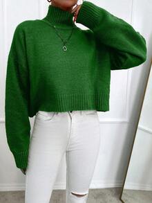 EURMUSE High Neck Drop Shoulder Sweater - 綠色 - 查看 3