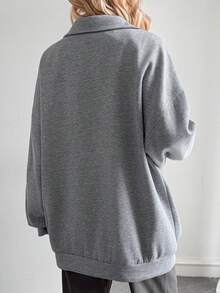 DAZY Women's Casual Letter Print Drop Shoulder Loose Sweatshirt, Autumn/Winter - Grey - View 2