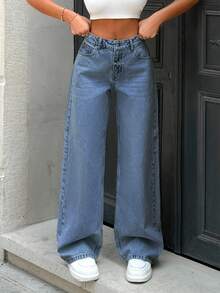 EURMUSE 100%Cotton LOW WAIST WIDE LEG LIGHT BLUE JEAN - Baby Blue - View 5