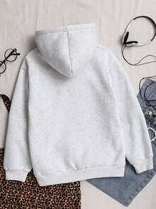 Teen GirlCasual Leopard Print Thermal Lined Beanie Hat, Suitable For School And Daily Wear Hoodies - Light Grey - View 2