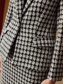 MOTF PREMIUM 女士优雅通勤格纹羊毛混纺花呢西装外套，冬季