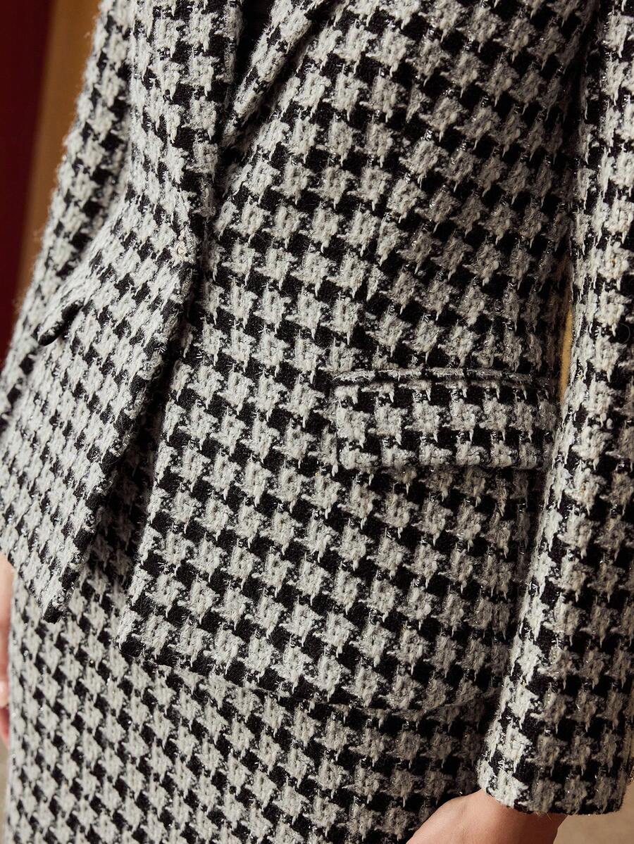 MOTF PREMIUM 女士优雅通勤格纹羊毛混纺花呢西装外套，冬季