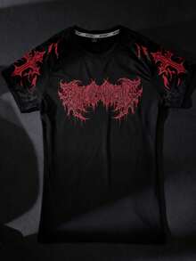 Manfinity Sport PWRUP Men's Retro Print Slim Fit Short Sleeve Athletic T-Shirt Men Workout Shirt Gym T Shirts Men - Black - View 6