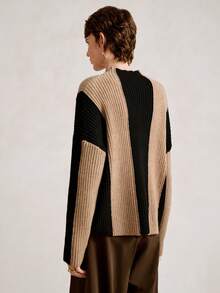SHEIN Stylify 休闲优雅通勤条纹羊毛混纺高领长袖针织套头衫，秋冬 - 彩色 - 查看 2