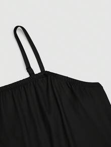 SHEIN Clasi Conjunto de vestido con cintura elástica y dobladillo de paraguas talla grande talla grande, y cárdigan de manga corta - Blanco y Negro - Ver 7
