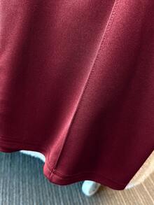 Franclia 女士优雅知性长袖开衫和裤子两件套，秋冬时尚 - 酒紅色 - 查看 7