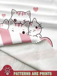 SHEIN Leap Crew 女童可爱卡通猫咪印花圆领短袖短裤睡衣套装，适合夏季 - 彩色 - 查看 3