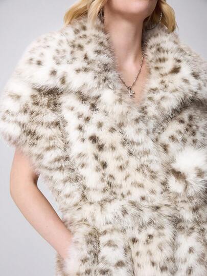 Grunge Punk Women's Leopard Print Faux Fur Short Sleeve Open Front Jacket