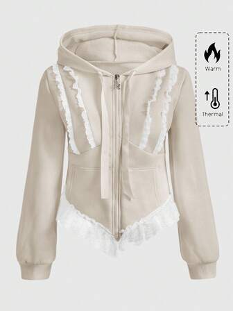 Kawaii Damen Mode Lässig Y2K Spitzenbesatz Kapuzenpullover