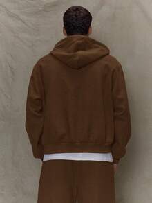 Musero Heavy Oversized Premium Zip Through Hooded Branded Patch Jacket Tracksuit Top Only SPRING SUMMER Essentials - Coffee Brown - View 2