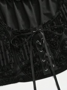 ROMWE Top à manches évasées, col carré, imprimé floqué motif gothique église, pour femmes grandes tailles - Noir - Voir 3