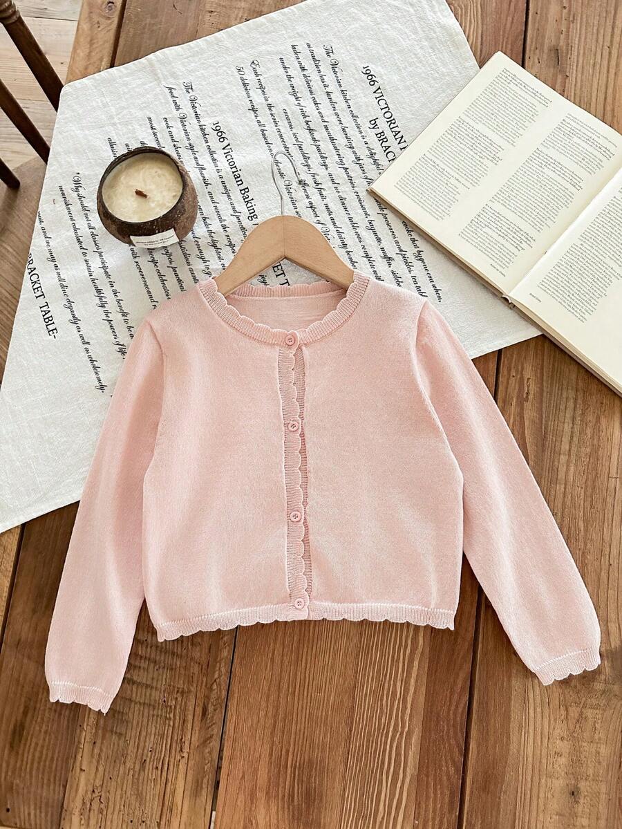 Blossori 秋冬款少女修身圆领开衫 - 淺粉色 - 查看 1