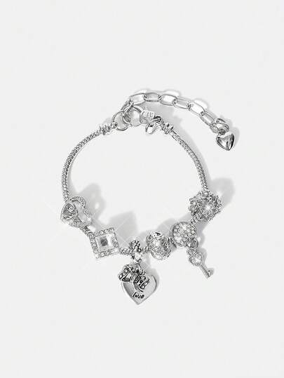 Y2Kool Pulsera con colgante de corazón y llave con decoración de cristal rhinestone para San Valentín