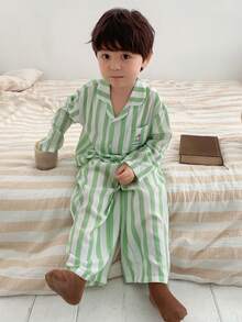 DAZY 2pcs Baby Boys' Striped Shirt Casual Comfortable Top And Striped Casual Pants Pajama Set Spring Toddler - Mint Green - View 1