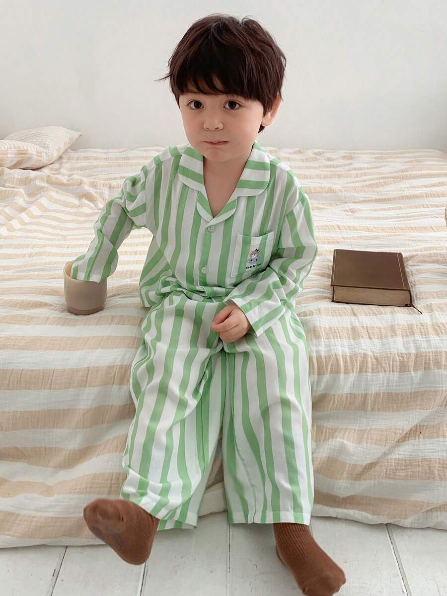DAZY 2pcs Baby Boys' Striped Shirt Casual Comfortable Top And Striped Casual Pants Pajama Set Spring Toddler - Mint Green - View 1