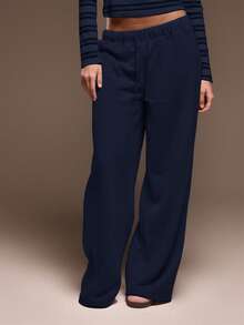 MUSERA Quần jogger ống rộng cạp thấp có dây rút, kiểu dáng dễ thương, thích hợp cho kỳ nghỉ Chủ nhật, sân bay, mùa đông và mùa hè. - Màu xanh hải quân - Xem 2