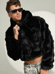 FeverCity Herrmode, kort jacka med huva och fuskpäls, höst/vinter