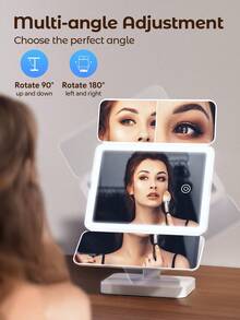 Teckwe Makeup Mirror Vanity Mirror With Lights, 1X, 2X, 3X Magnification, Touch Control, Trifold, White,  Smart Lighting & Storage, Modern Style, Dresser Mount, Bathroom, Travel, Valentine's Day Gift - White - View 6