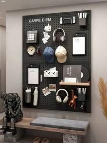 带挂钩和收纳盒的壁挂式收纳整理板，预钻孔的可安装式挂板，适用于厨房、卧室、浴室、书房，也是节省空间的桌面展示和收纳方案，适用于家庭办公室、车库、工作室和手工室。 - 彩色 - 查看 8