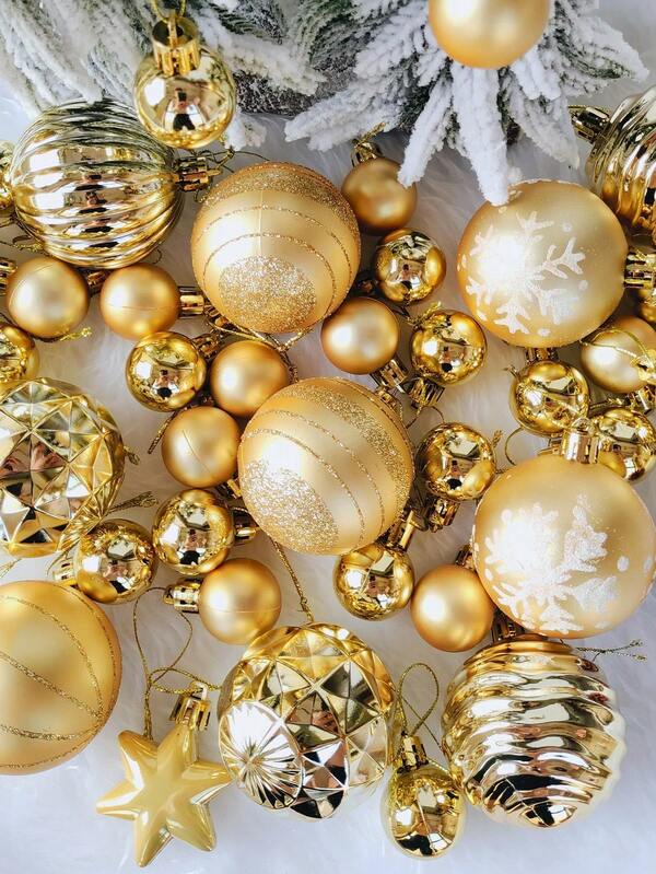 42pcs Christmas Balls Set, Golden Christmas Tree Ornament, Creative Painted Christmas Ball, Christmas Tree Hanging Pendant, Suitable For Holiday Parties, Wreaths, Christmas Tree, Christmas Decorations,Christmas