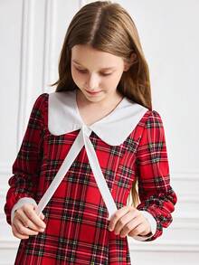 Vestito elegante a quadri natalizio per ragazza pre-adolescente, autunno/inverno - Rosso - Visualizzare 7