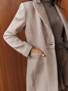 Anewsta Abrigo largo y elegante casual para mujer, adecuado para otoño, invierno y salidas - Beis - Ver 2