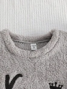 2pcs Setelan Jas Pria Nyaman dengan Kerah Ganda Panjang, Motif Huruf dan Mahkota, Abu-abu - Grey - View 4