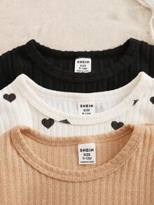 SHEIN Playful Pals 女婴休闲百搭长袖T恤和裤子套装 - 彩色 - 查看 3