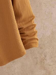 Manfinity VCAY 男士纯色圆领长袖休闲压花百搭T恤 - 黃色 - 查看 5