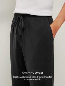 LUVLETTE Christmas Pajamas Couple Autumn And Winter Men Black Basic Soft 100% Pure Cotton Sleep Bottoms Lounge Pants Lingerie As Outerwear Airy Pajama Pants Fall Pajamas - Black - View 4