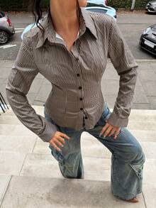 Jeanoix Women's Striped Long Sleeve Sexy Blouse - Multicolor - View 1