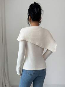 Rafferiza Women's Elegant Solid Color Asymmetric Collar Sweater, Autumn/Winter - Apricot - View 2