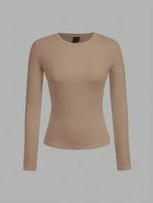 SHEIN EZwear 3 件套女士休闲紧身圆领长袖 T 恤套装，春秋 - 彩色 - 查看 9