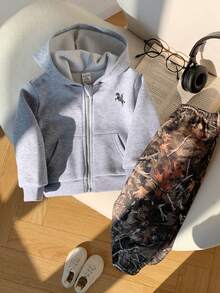 2 piezas Conjunto de sudadera con capucha y pantalón de chándal con estampado de camuflaje para bebé/niño/niña, cómodo, versátil, de estilo minimalista, adecuado para interior, exterior, uso diario, deportes, juego, fiesta, sesión de fotos, vacaciones, vuelta al cole, temporada de otoño/invierno - Multicolor - Ver 3