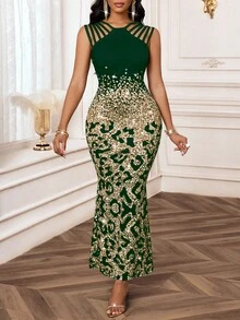 SHEIN Lady Women's Elegant Leopard Print & Sequin Decor Hollow Shoulder Fitted Mermaid Hem Dress, Suitable For Party & Banquet In Summer Green Formal Dresses For Women Long Party Dresses  Long Party Dress Sequin Dress  Shiny Dress Sparkly Dress  Glitter Dress Sequin Dress For Women Elegant Party Dress Party Dress Elegant Dresses For Party Party Dresses  Party Dresses For Women Christmas Party Dress  Elegant Party Dress  Elegant Party Dresses For Women Graduation Dress  Graduation Dresses  Long Graduation Dress  Graduation Guest Dress  Graduation Dress For Women Elegant Dress For Women Elegant Dresses For Party Chic Evening Dress Evening Dress Chic Wedding Christmas Dress Christmas Party Dress Christmas Christmas Clothes Christmas Outfit For Women Christmas Women's Clothing  Thanksgiving Outfit For Women Thanksgiving - Dark Green - View 3