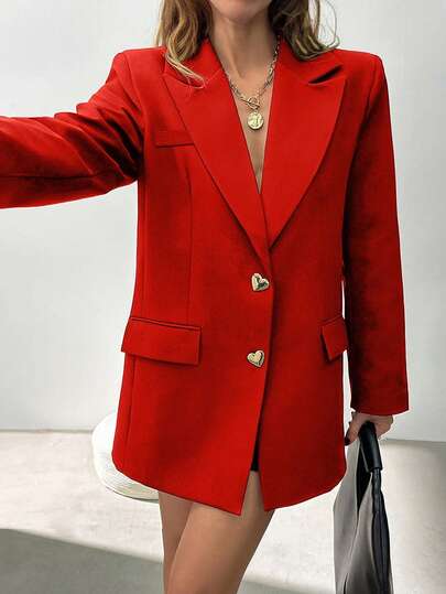 EURMUSE Blazer feminino de cor sólida com gola entalhada e abotoamento simples, adequado para deslocamento diário no outono