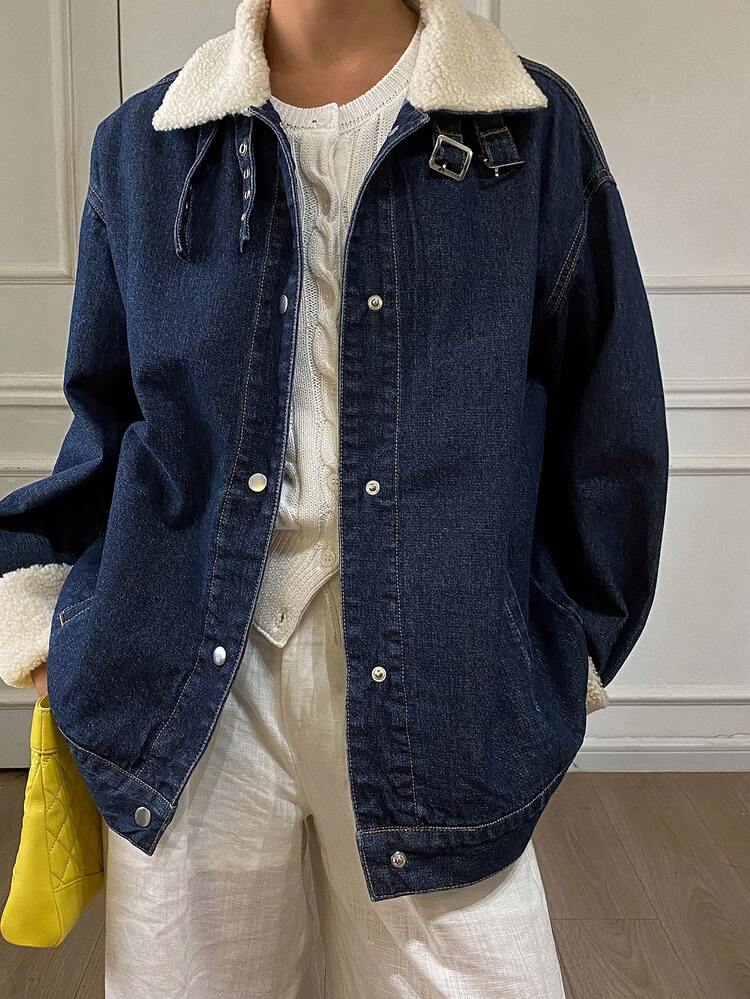 Women's Loose Casual Street Style Patchwork Contrast Color Regular Denim Jacket, Autumn/Winter