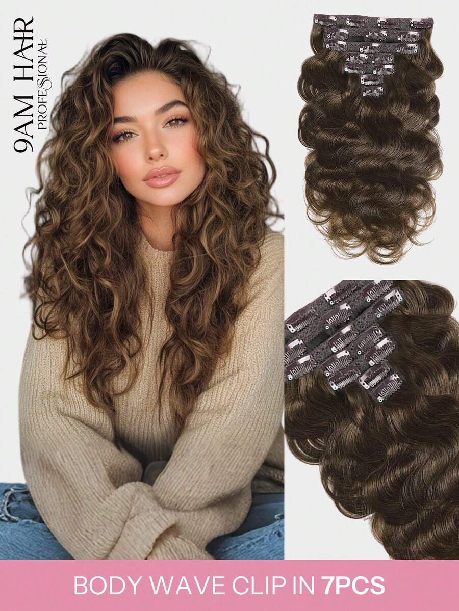 Tóc nối Body Wave Clip In Human Hair 120g/Bộ Tóc nối kẹp trong tóc giả toàn đầu Brazil cho phụ nữ - S2 - Xem 1