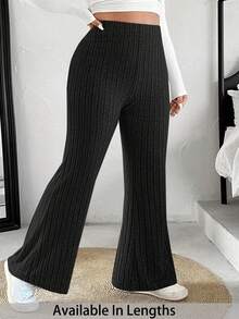 SHEIN Tall CURVE 女式加大码纯色开衩喇叭裤 - 黑色 - 查看 1