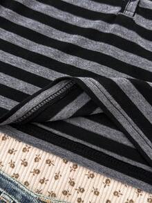 SHEIN 青少年女孩条纹针织长袖 T 恤，百搭百搭时尚街头服饰 - 深灰色 - 查看 5