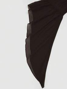 Sweetra 大码提花拼布系带露肩喇叭袖连衣裙 - 咖啡棕 - 查看 7