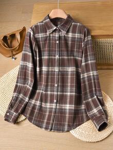 Rusticease Women's Casual Waist Cinched Long Sleeve Button-Up Shirt, Suitable For Autumn/Winter, Back To School, Embroidered Small Logo Christmas Winter - Multicolor - View 5